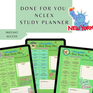 NCLEX 3 Weeks Study Planner with Attached Content Reviewers & Qbanks (Green Pastel Version)