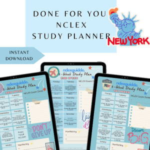 NCLEX 3 Weeks Study Planner with Attached Content Reviewers & Qbanks (Blue Pastel Version)